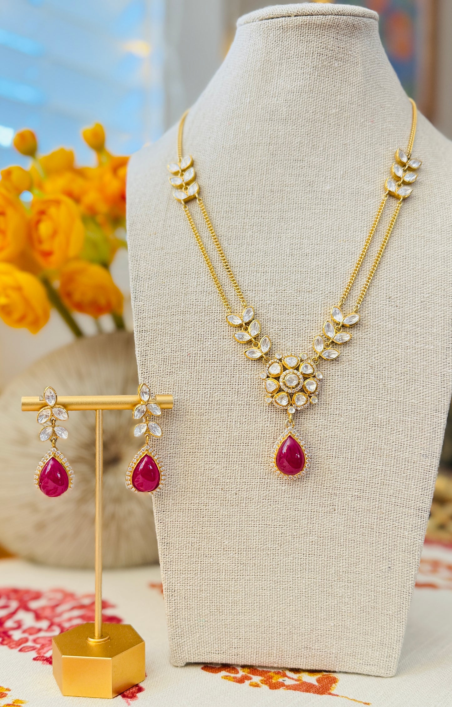 Kiran polki necklace- deep red