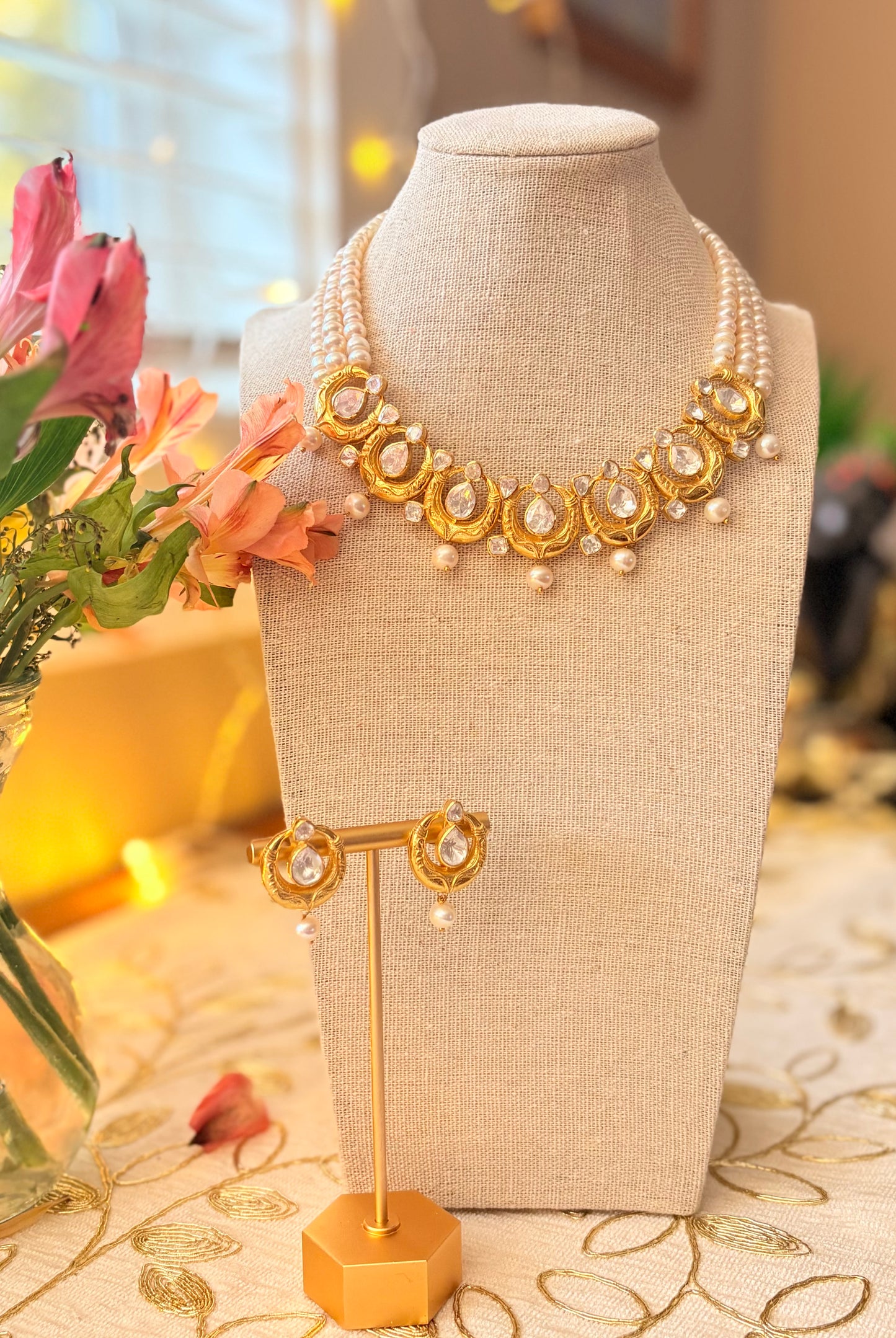 Huma polki pearl necklace set