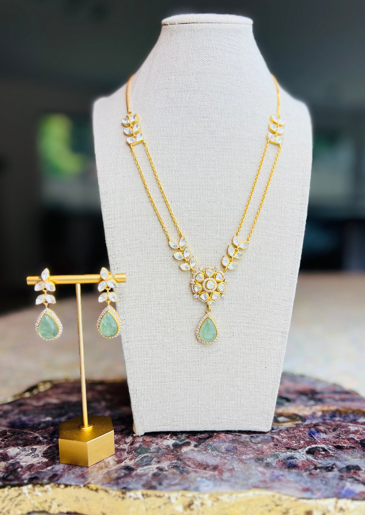 Kiran polki necklace -Sage Green