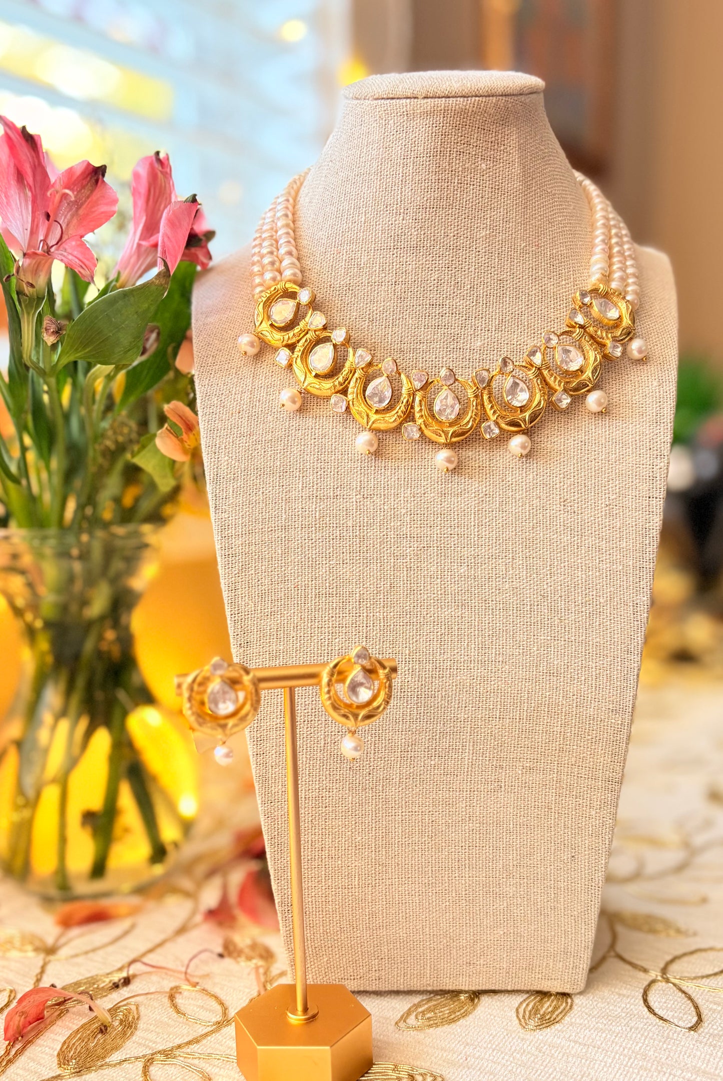 Huma polki pearl necklace set