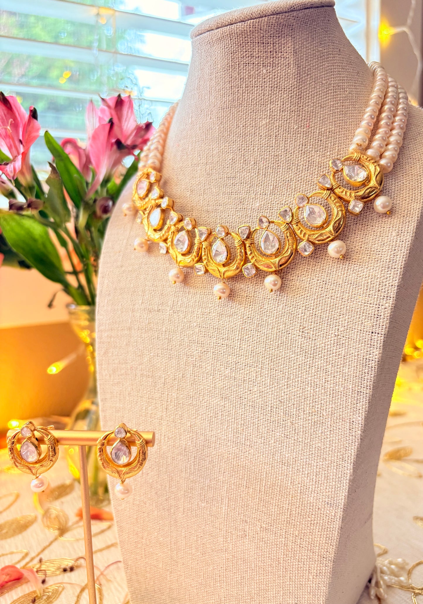 Huma polki pearl necklace set
