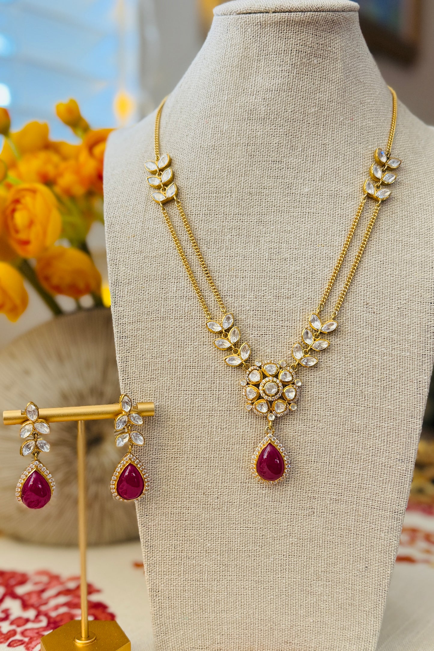 Kiran polki necklace- deep red