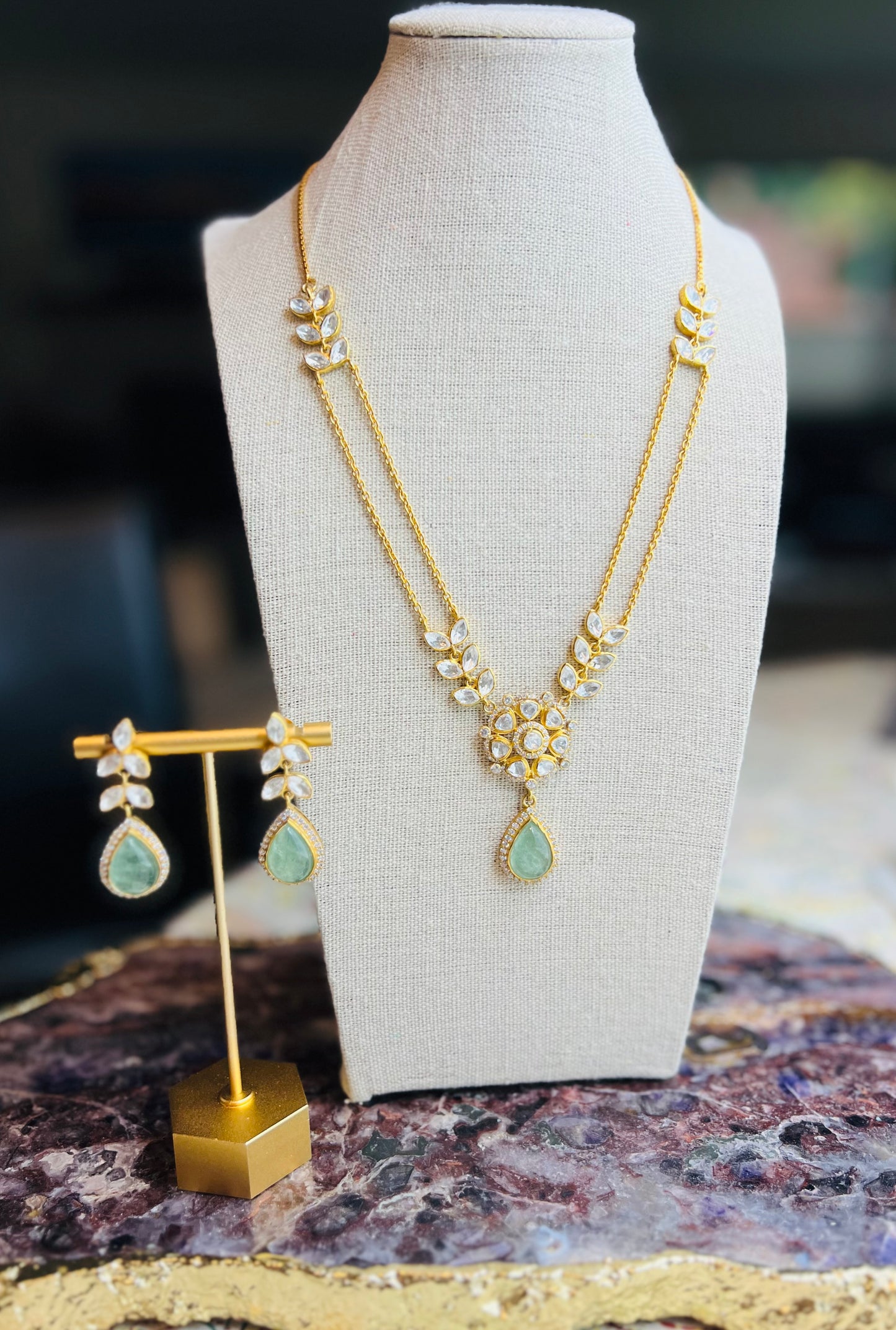 Kiran polki necklace -Sage Green