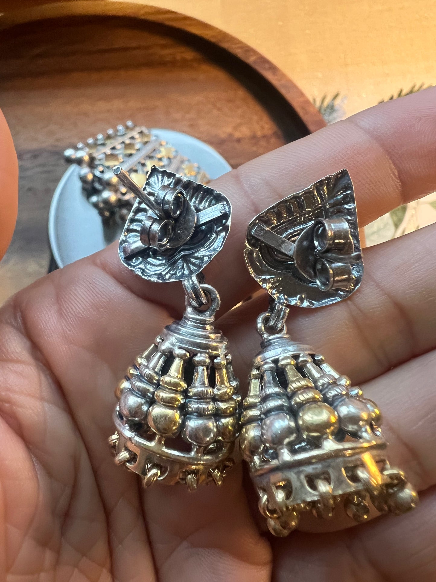 Dual tone sterling silver necklace set