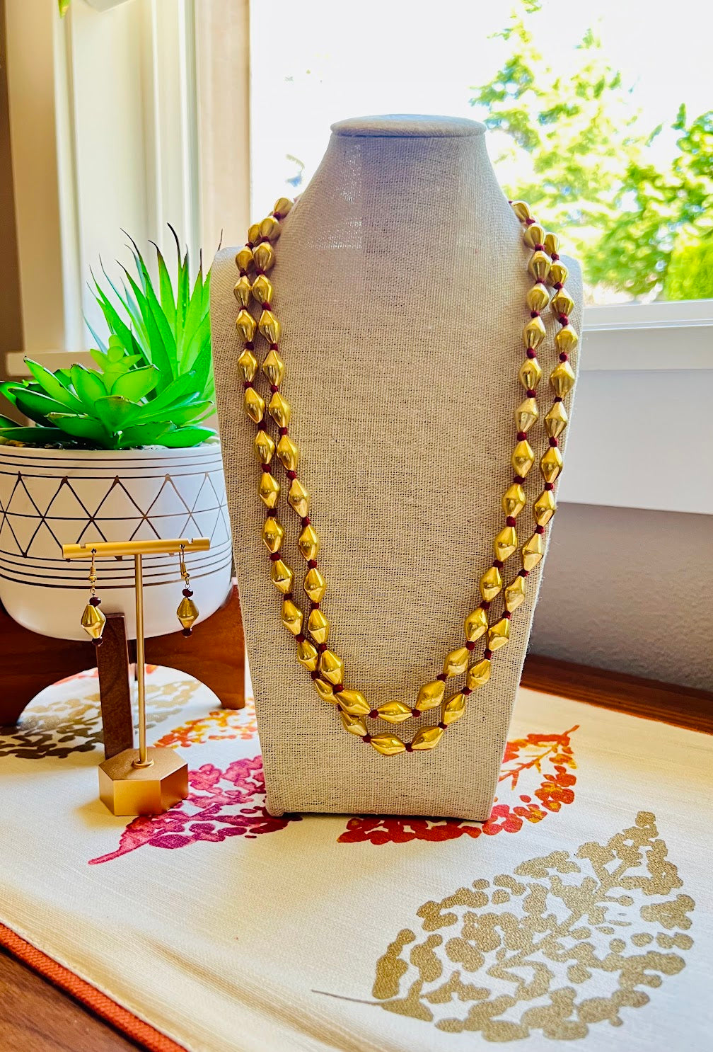 Gold polish Dholki Bead necklace with earrings