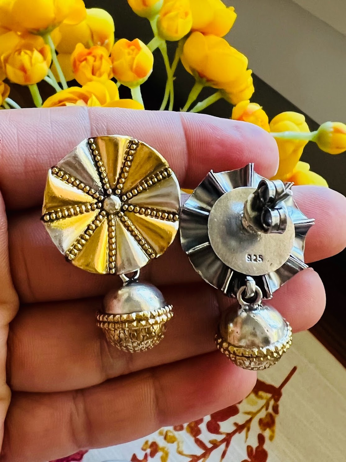 Dual tone drop earrings