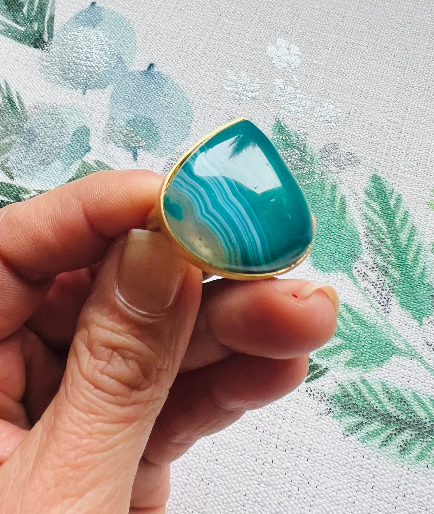 Green Agate ring in sterling silver