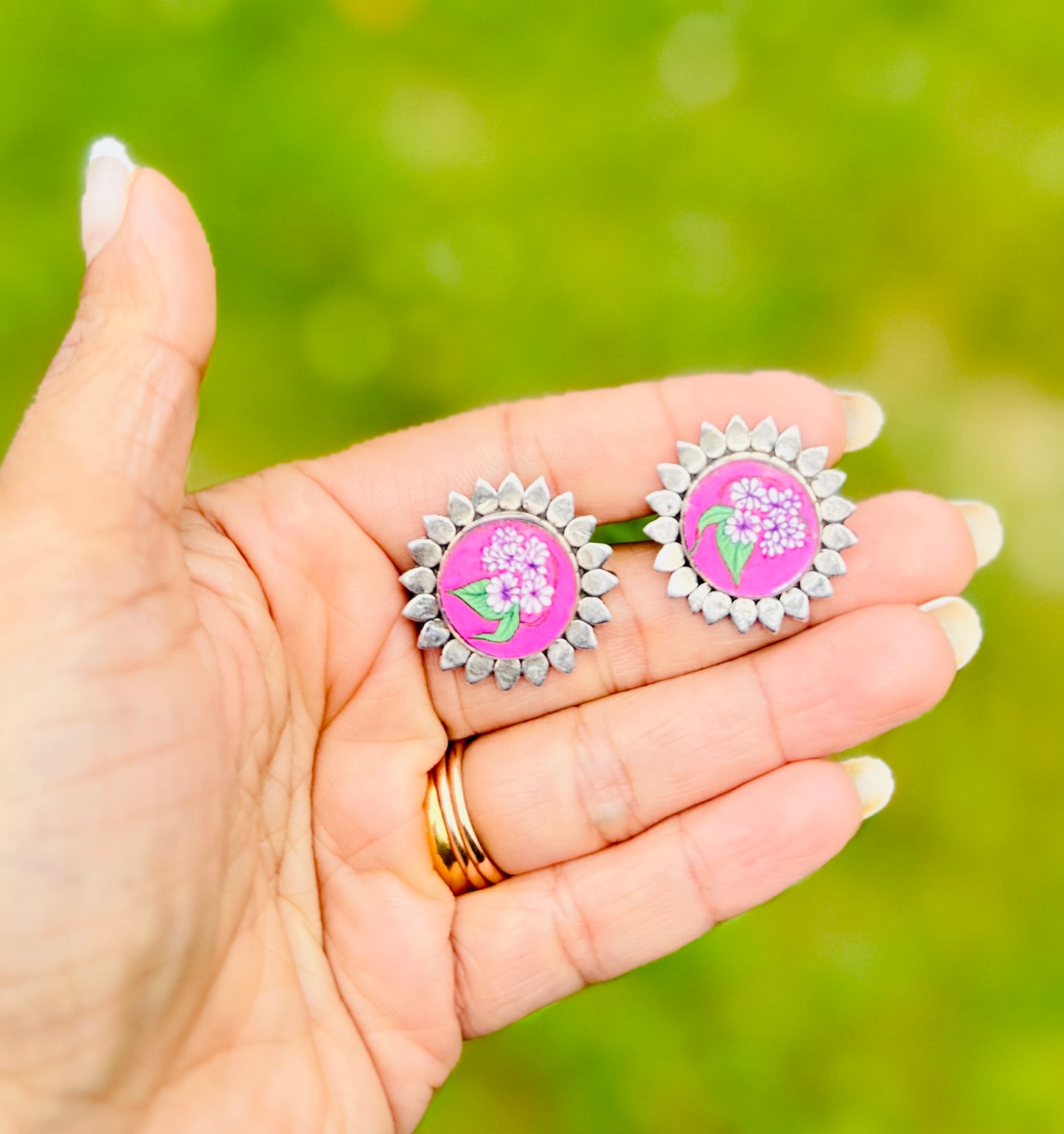 Pink flower picture Earrings