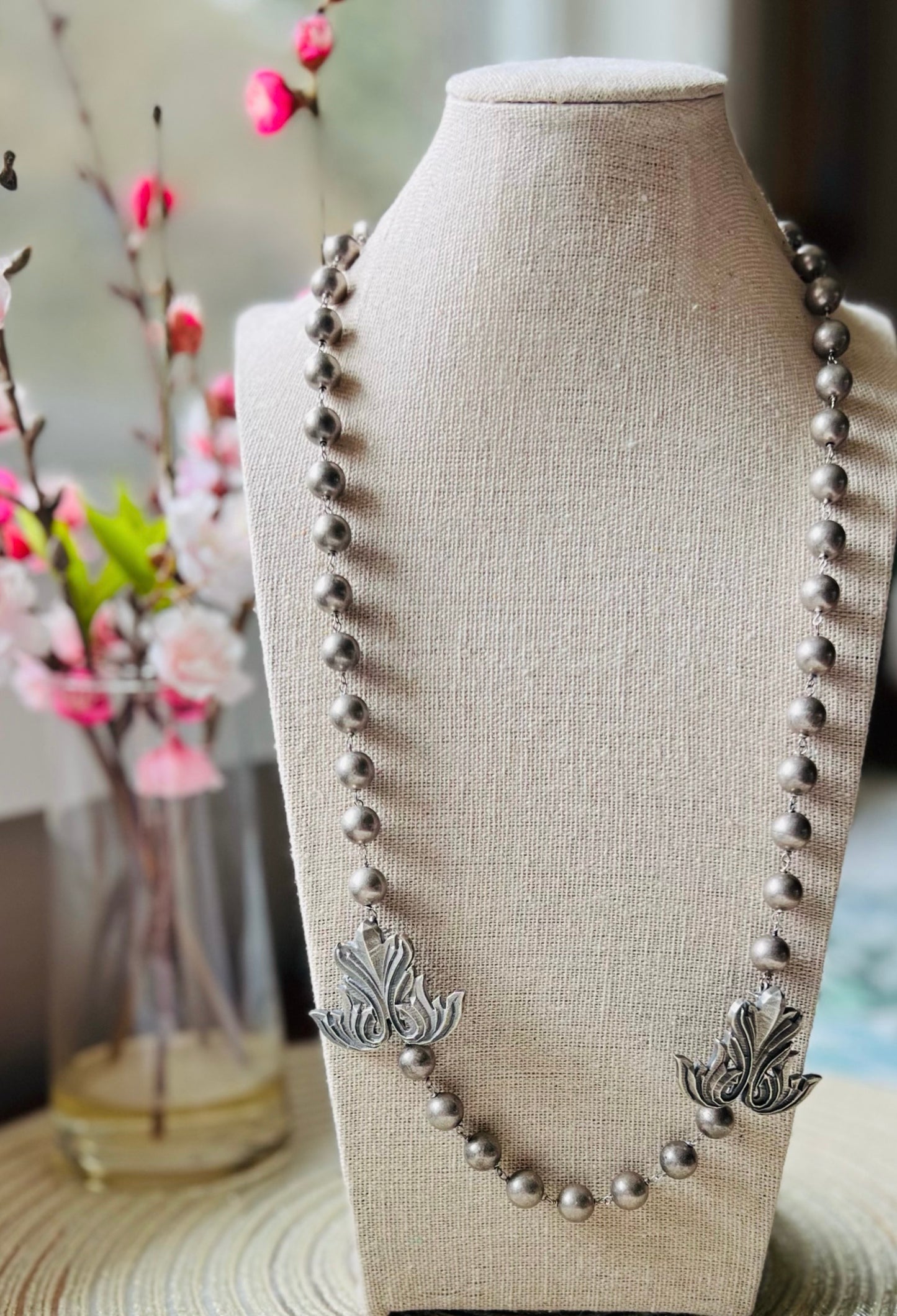 Silver Pearl Bead Necklace