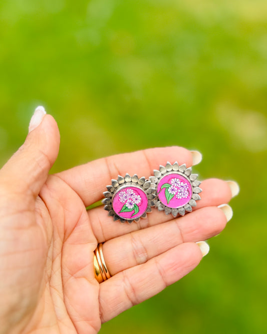 Pink flower picture Earrings