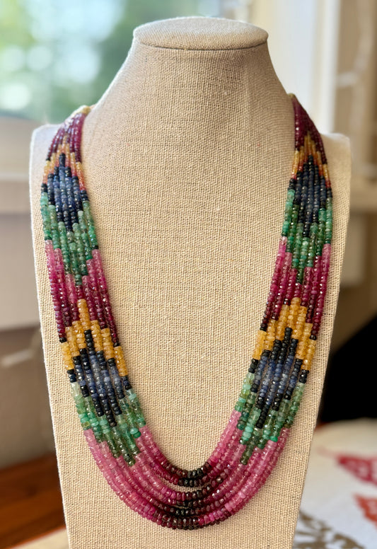 Multi-strand Precious Gemstones Necklace
