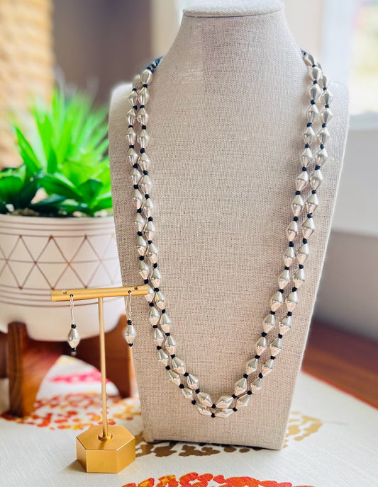 Silver Dholki bead Necklace